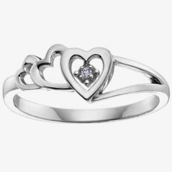 9ct White Gold Diamond Triple Open Heart Ring CH406WG-10
