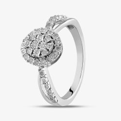 Sterling Silver 0.10ct Diamond Oval Cluster Shoulder Set Ring THR31374-10CH R (SIL)