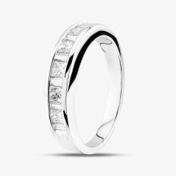 18ct White Gold 0.74ct Princess & Baguette Cut Diamond Half Eternity Ring R10548W 0.74 N