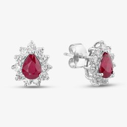 18ct White Gold 1.83ct Pear Cut Ruby & 0.92ct Diamond Cluster Stud Earrings MQ9353