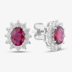 18ct White Gold 1.91ct Oval Cut Ruby & 0.89ct Diamond Cluster Stud Earrings MQ9239