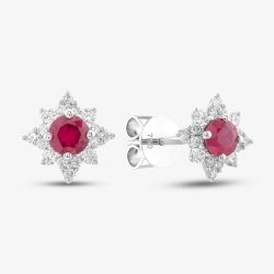 18ct White Gold 0.52ct Ruby & 0.23ct Brilliant Cut Diamond Star Halo Stud Earrings 39736