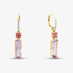 18ct Yellow Gold Multi Cut Amethyst & Topaz & 0.05ct Diamond Dropper Earrings LG320/EA-PR(PTO/AM)