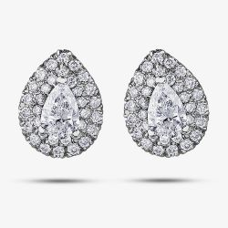 18ct White Gold 0.67ct Pear-cut Diamond Halo Cluster Stud Earrings E3787W/67-18