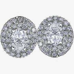 18ct White Gold 0.75ct Oval-cut Diamond Halo Cluster Stud Earrings E3781W/75-18