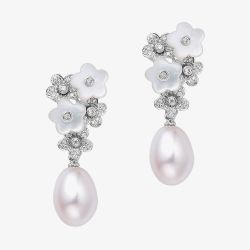 Fei Liu Alyssum 18ct White Gold Diamond 0.26ct & Pearl Cluster Drop Earrings ALY-750W-204-MPPL
