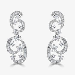 18ct White Gold 1.47ct Diamond Fancy Swirl Cluster Dropper Earrings LG213/EA-PE