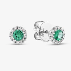 18ct White Gold Emerald & Diamond Cluster Stud Earrings 46845