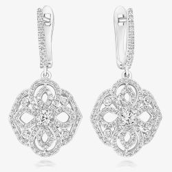 Tivon 18ct White Gold Diamond Vintage Floral Dropper Earrings EW-0828-D