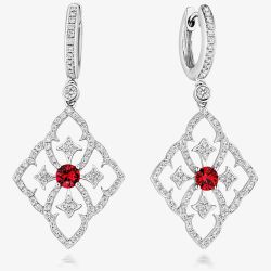 Tivon 18ct White Gold Ruby & Diamond Fleur De Lis Dropper Earrings EW-0798-RB