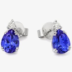 Tivon Classic 18ct White Gold Pear-Cut Tanzanite & Diamond Stud Earrings CEW1SPR7TZ