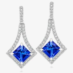 Tivon 18ct White Gold Princess-Cut Tanzanite & Diamond Dropper Earrings EW-0826-TZ