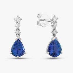 18ct White Gold 3.40ct Pear Cut Tanzania & 0.37ct Brilliant Cut Diamond Dropper Earrings LG245/EA-PR(TAN)