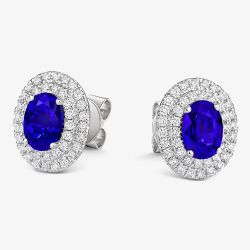 Tivon 18ct White Gold Oval Tanzanite and Diamond Halo Cluster Stud Earrings EW-0907-TZ