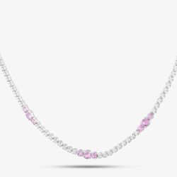 18ct White Gold 2.75ct Pink Sapphire & 0.60ct Brilliant Cut Diamond Half Tennis Necklace HSN1062(PS)