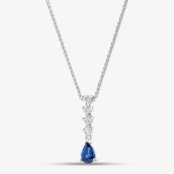 18ct White Gold 0.44ct Pear Cut Sapphire & 0.15ct Brilliant Cut Diamond Necklace 29290