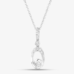 18ct White Gold 0.26ct Brilliant Cut Diamond Oval Open Swirl Pendant Necklace LG306/PA+CH