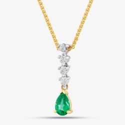 18ct Yellow Gold 0.40ct Pear Cut Emerald & 0.15ct Brilliant Cut Diamond Pendant Necklace 49290