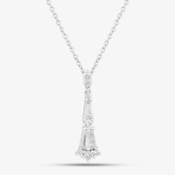 18ct White Gold 0.63ct Tapered Baguette Cut & Brilliant Cut Diamond Pendant Necklace LG318/NB