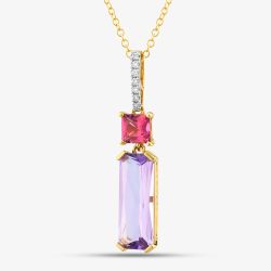 18ct Yellow Gold Multi Cut Amethyst & Topaz & 0.06ct Diamond Pendant Necklace LG320/PA(PTO/AM)