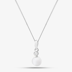 18ct White Gold Freshwater Pearl & Diamond Drop Pendant Necklace PNX5119PL