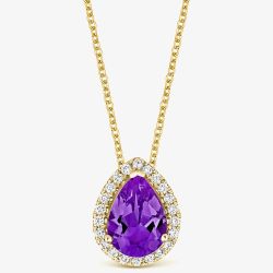 Tivon 18ct Rose Gold Pear-Cut Amethyst & Diamond Halo Pendant Necklace PY-0881-AM