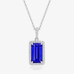 Tivon 18ct White Gold 4.06ct Emerald Cut Tanzanite & Diamond Royale Pendant PW-0994-TZ