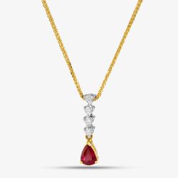 18ct Two Colour Gold Pear Cut Ruby & Brilliant Cut Diamond Necklace 39290G2