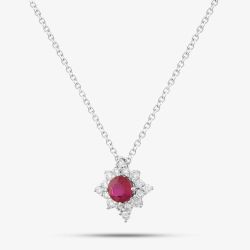 18ct White Gold Brilliant Cut Ruby & Diamond Star Necklace 39292G2