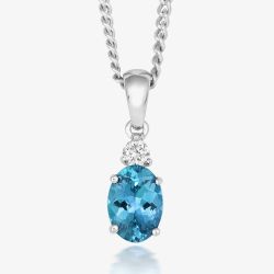 Tivon 18ct White Gold Oval-Cut Aquamarine & Diamond Necklace PW-0371-SAQ