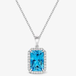 Tivon Classic 18ct White Gold Blue Topaz & Diamond Cluster Necklace PW-0882-BT