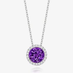 Tivon Classic 18ct White Gold Amethyst & Diamond Round Cluster Necklace PW-0849-AM