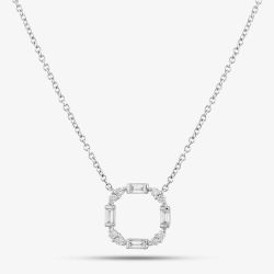18ct White Gold 0.36ct Baguette & Brilliant Cut Diamond Open Circle Necklace LG253/NA