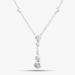 18ct White Gold 0.56ct Brilliant Cut Diamond Dropper Bar Necklace LG250/NA