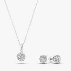 18ct White Gold 1.00ct Diamond Round Cluster Jewellery Set TH0134622