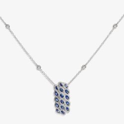 18ct White Gold Marine Sapphire and Diamond Wave Cluster Necklace LG193/NA(BS)