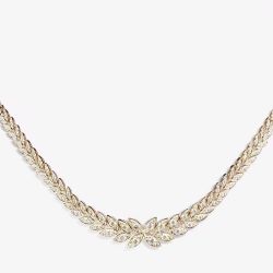 18ct Yellow Gold Barleycorn 2.63ct Diamond Leaf Necklace LG191/NA