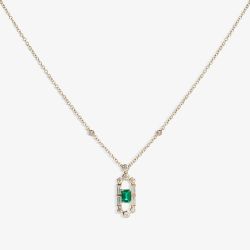 18ct Gold Gatsby Baguette-cut Emerald and Round Diamond Dropper Necklace LG194/NB(EM)