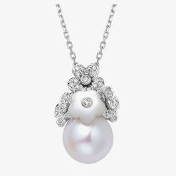 Fei Liu Alyssum 18ct White Gold Diamond 0.11ct & Pearl Cluster Pendant ALY-750W-304-MPPL