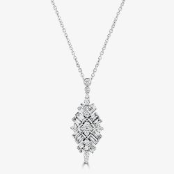 18ct White Gold 1.82ct Baguette & Brilliant Cut Diamond Fancy Drop Pendant  LG201/PA