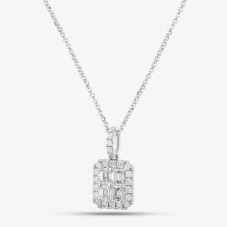 18ct White Gold Emerald & Brilliant Cut Diamond Octagonal Pendant Necklace P27616GW18DD