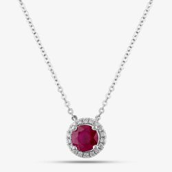 18ct White Gold Brilliant Cut Ruby & Diamond Halo Necklace P39072GW18RB
