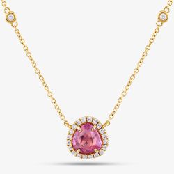 18ct Yellow Gold 1.06ct Pink Sapphire & 0.22ct Brilliant Cut Diamond Halo Necklace NTX1663 18YG