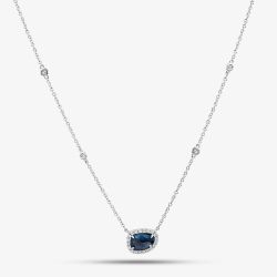 18ct White Gold 1.06ct Sapphire & Diamond Cluster Necklace NTX1661 18KW