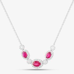 18ct White Gold 1.67ct Oval Cut Ruby & 0.68ct Brilliant Cut Diamond Halo Necklace N02990R 18KW