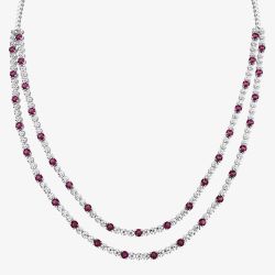 18ct White Gold Ruby & Diamond Two Row Necklace HSN1061(RU)
