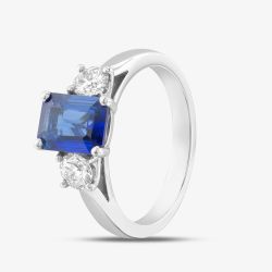 Platinum 1.61ct Emerald Cut Sapphire & 0.50ct Brilliant Cut Diamond Shoulder Set Solitaire Ring 20180H