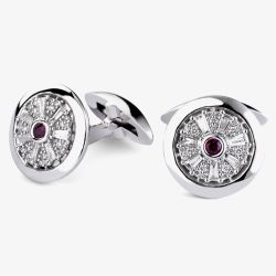 18ct White Gold Diamond & Ruby Round Cufflinks LG212/CA (RU)