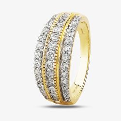 9ct Yellow Gold 1.00ct Diamond Multi-Set Three Row Ring TH014648R