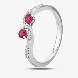 18ct White Gold Ruby and Diamond Wave Ring 9719/18W/DQ7R-0.13CT N